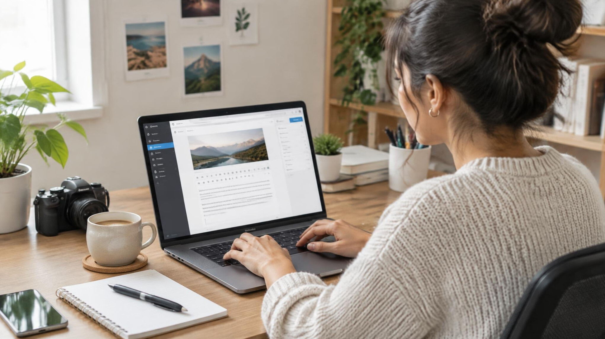 modern blogger at desk with laptop