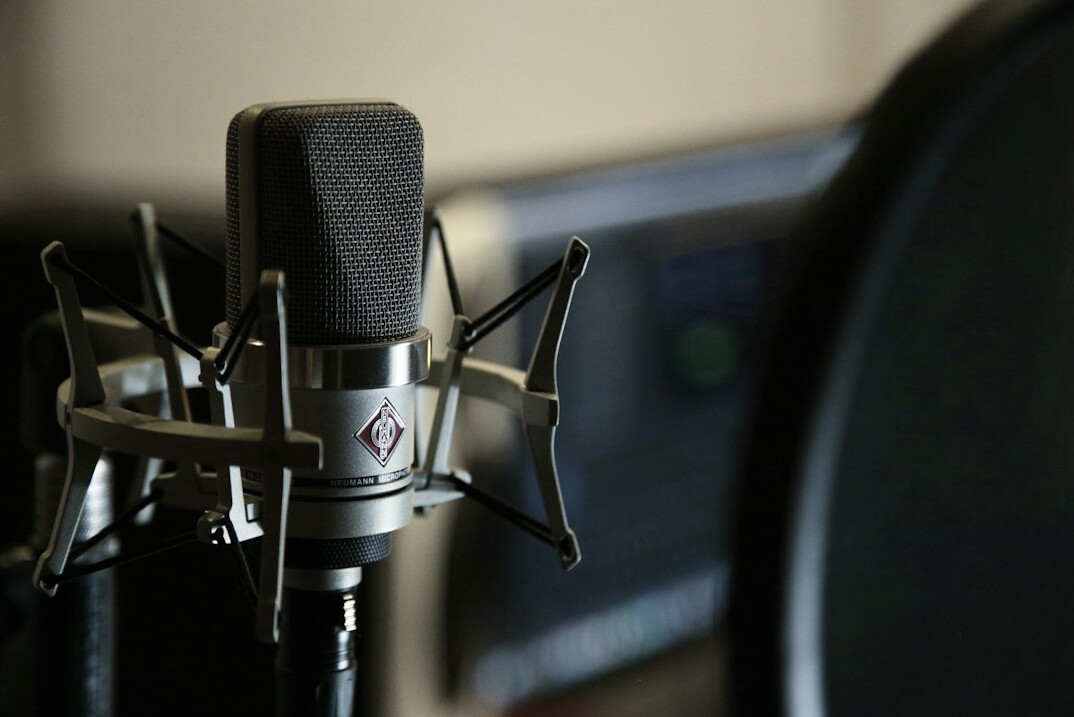 podcast recording studio with microphones