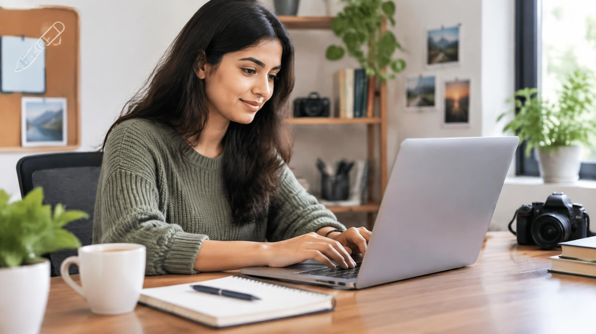 blogger typing on laptop