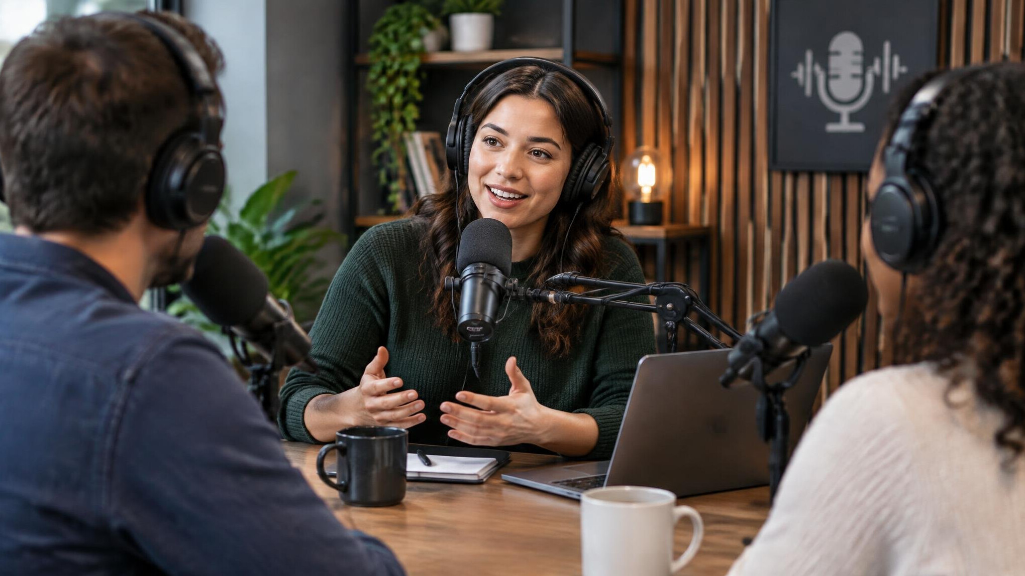 woman hosting podcast