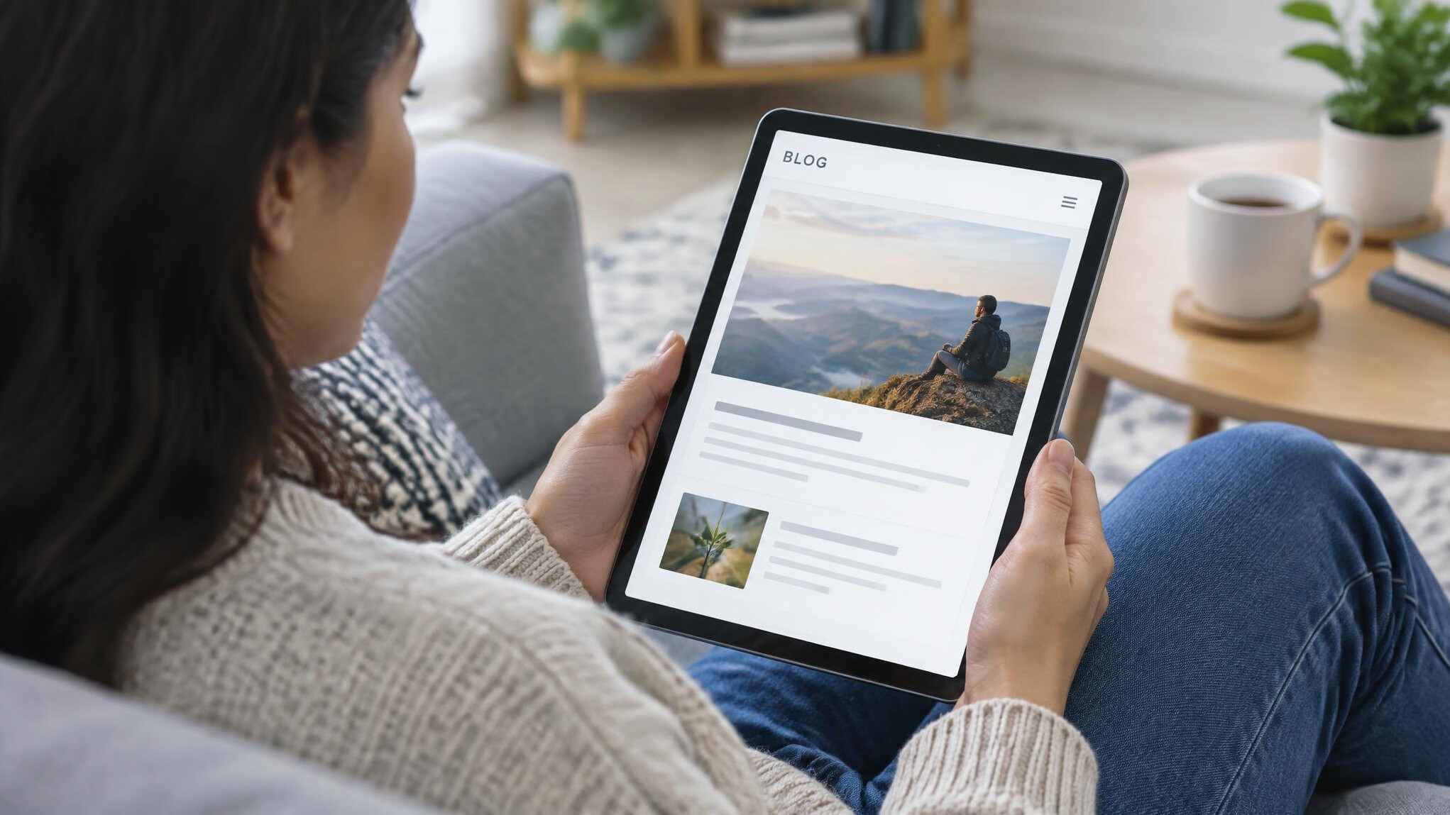 person reading blog on tablet