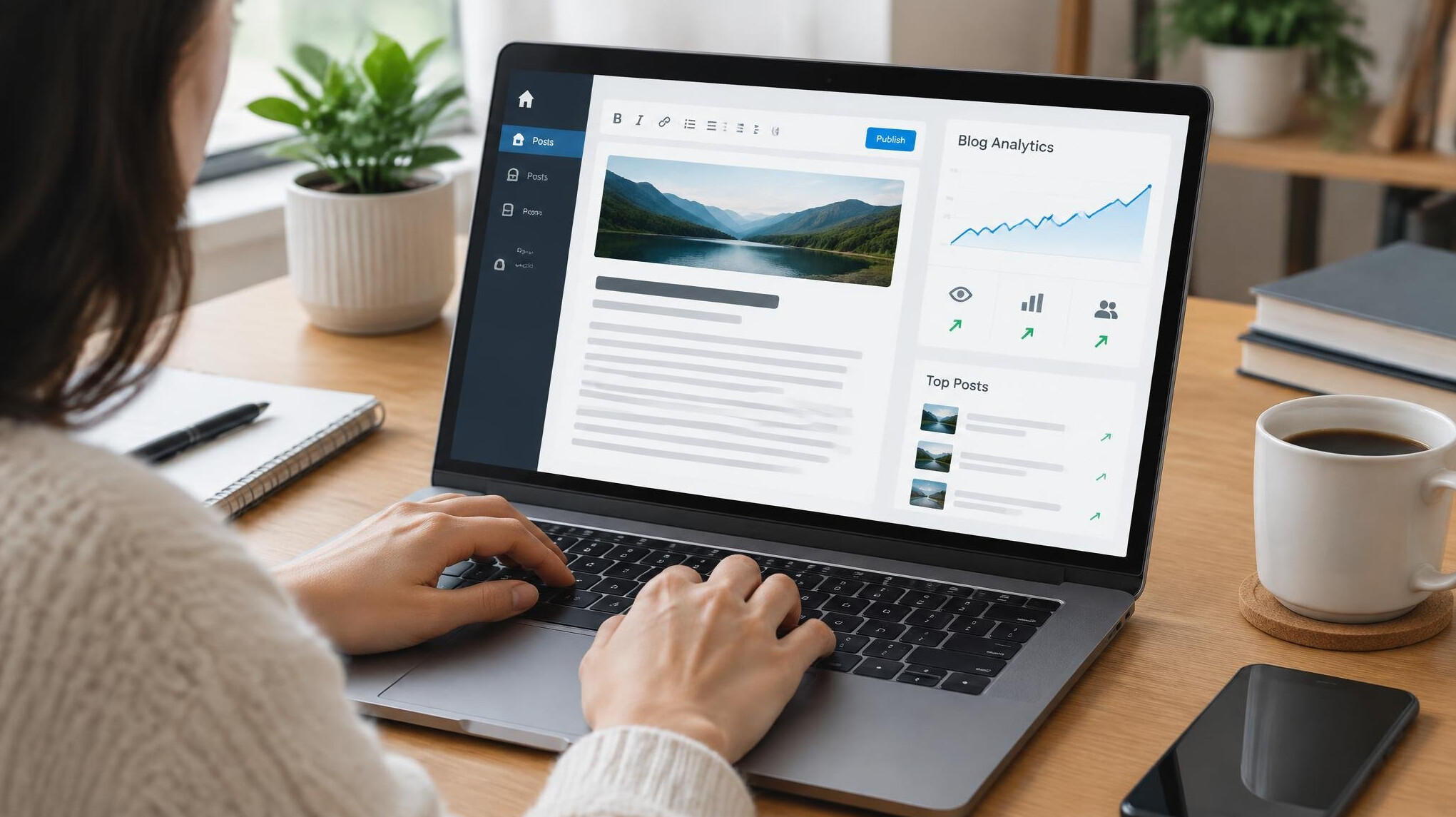 laptop screen with blog interface