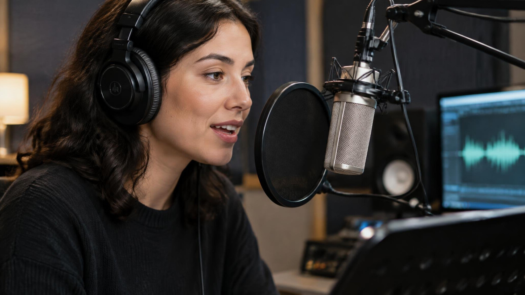 person speaking into microphone