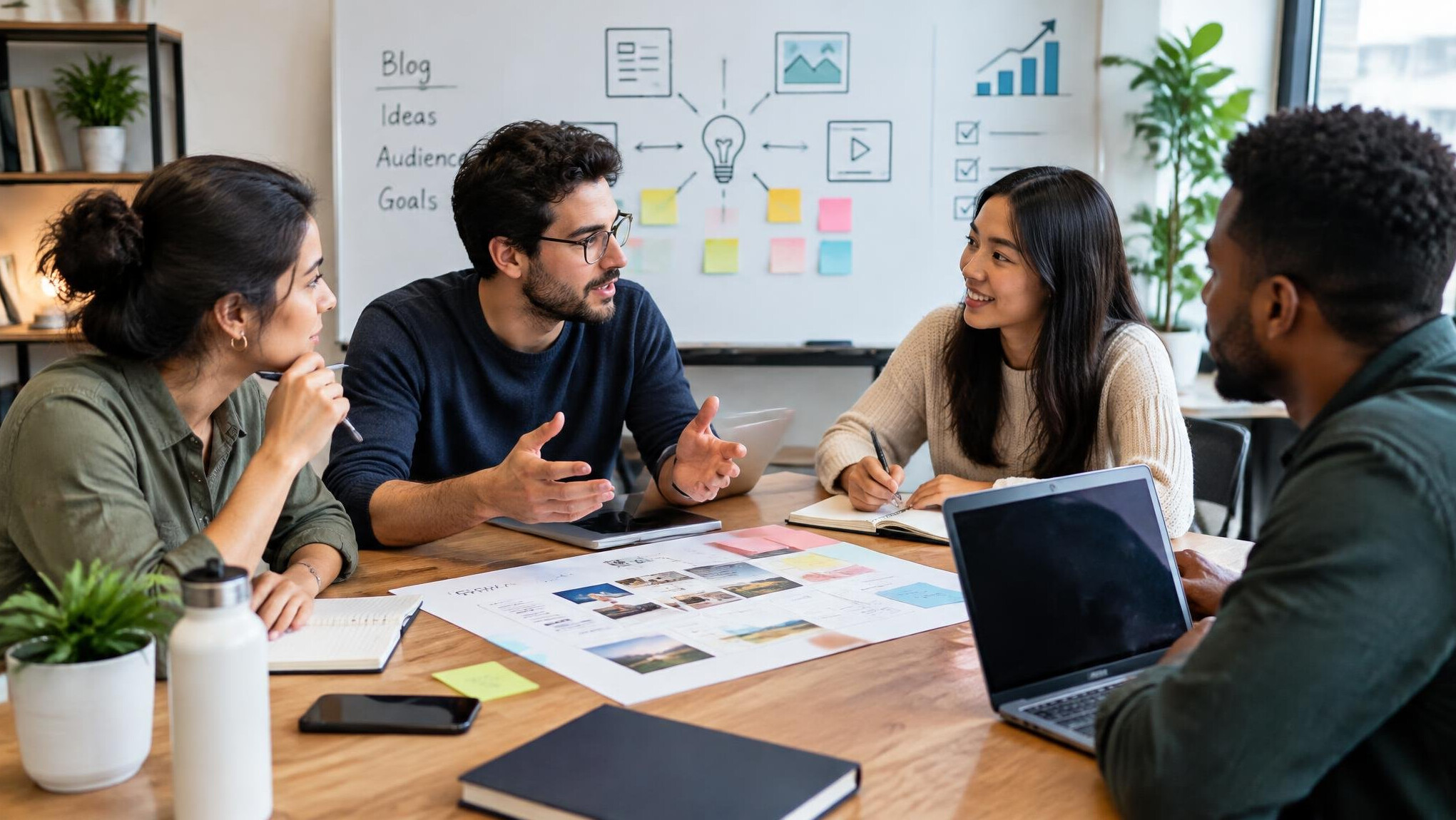 team discussing content strategy